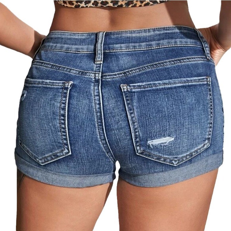 High Waist Washed Denim Shorts - огляд і ціна Distressed Jean Rip