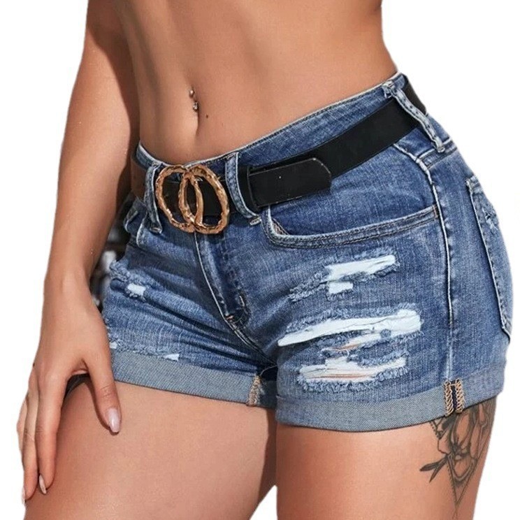 High Waist Washed Denim Shorts - огляд і ціна Distressed Jean Rip