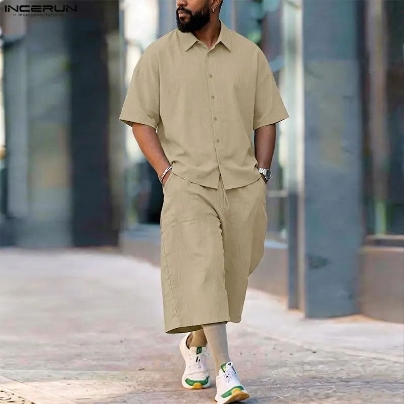 INCERUN Men's Sets Solid Lapel - огляд і ціна Fashion Streetwear