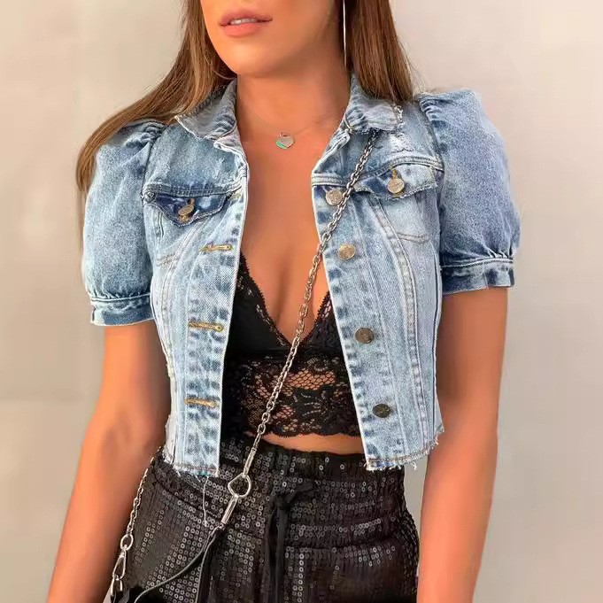 Women Denim Jacket Crop Light  - огляд і ціна Distressed Jean Rip