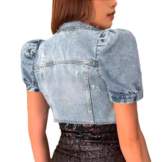 Women Denim Jacket Crop Light  - огляд і ціна Distressed Jean Rip