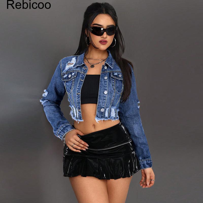 Women's Cropped Denim Jacket L - огляд і ціна Distressed Jean Rip