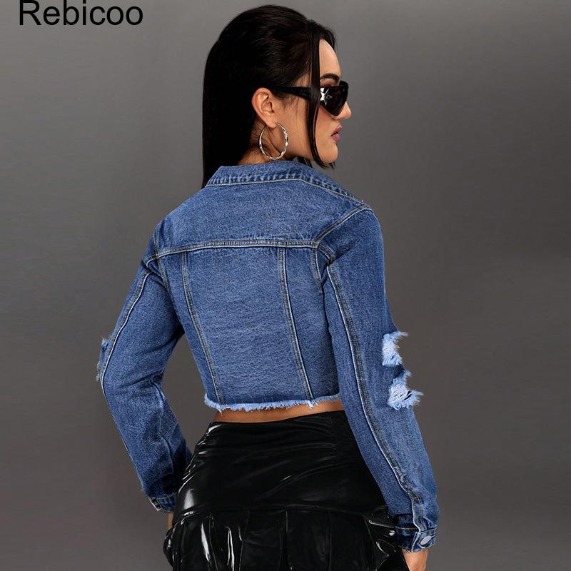 Women's Cropped Denim Jacket L - огляд і ціна Distressed Jean Rip