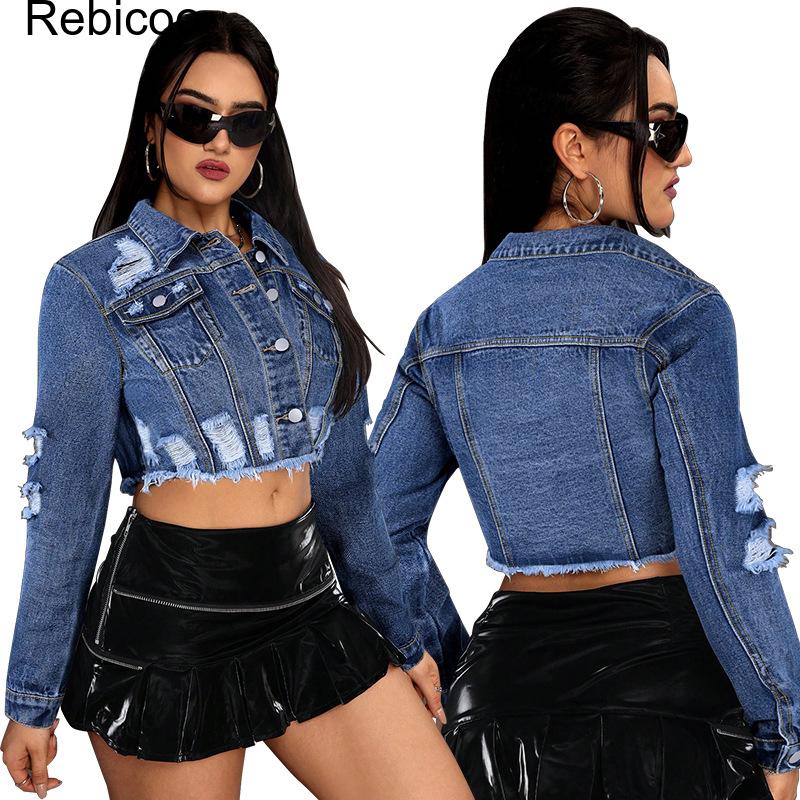 Women's Cropped Denim Jacket L - огляд і ціна Distressed Jean Rip