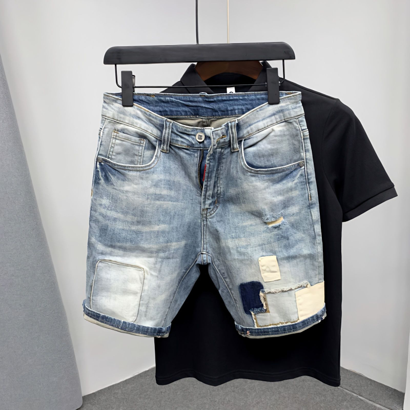 Straight Male Denim Shorts Rip - огляд і ціна Distressed Jean Rip