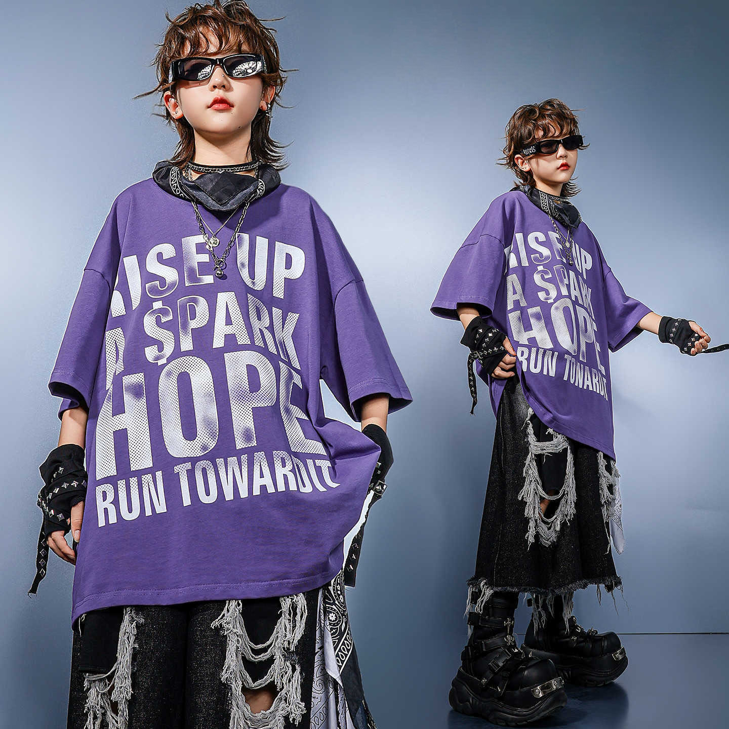 Kid Hip Hop Clothing Purple Le - огляд і ціна Distressed Jean Rip